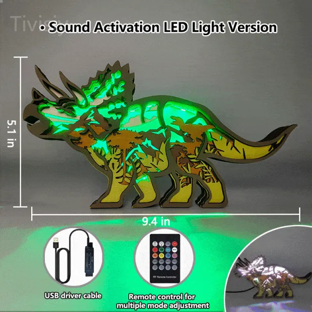 Triceratops 3D Wooden Carving,Suitable for Home Decoration,Holiday Gift,Art Night Light